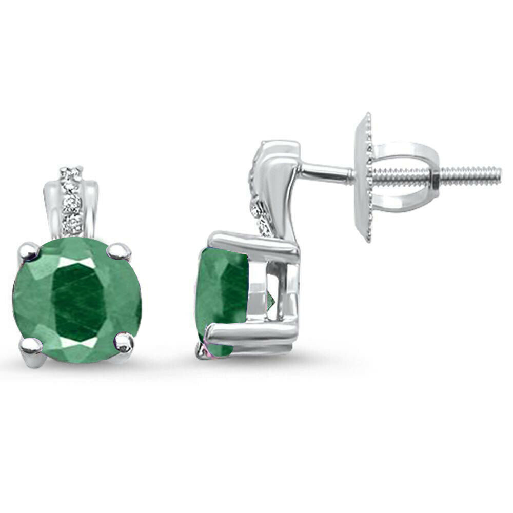 GEMSTONE CLOSEOUT  .82ct 10K White Gold Round Emerald & DIAMOND Earrings