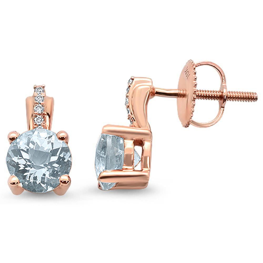 GEMSTONE CLOSEOUT  1.03ct 10k Rose Gold Aquamarine & DIAMOND Drop Stud Earrings