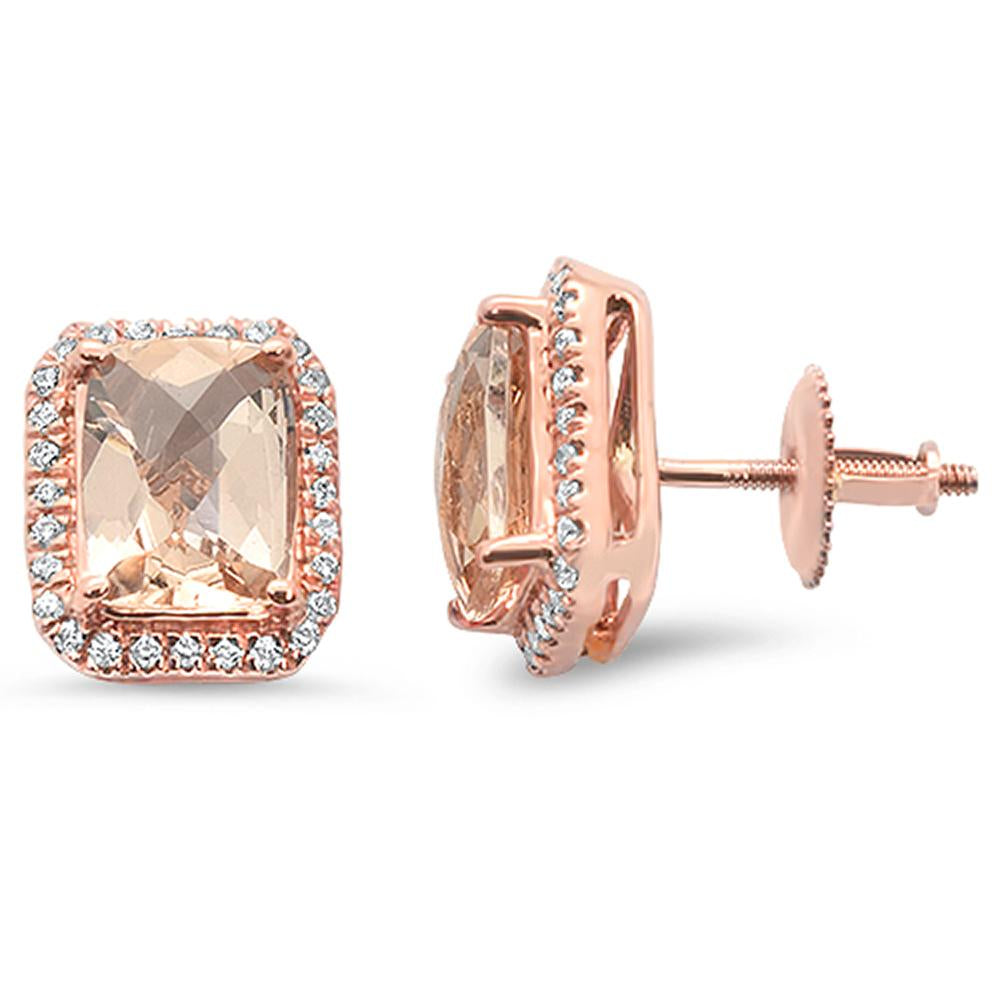 GEMSTONE CLOSEOUT  2.90cts 10k Rose Gold Cushion Morganite & DIAMOND Earrings