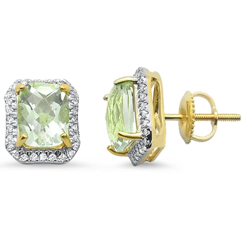 GEMSTONE CLOSEOUT  3.01cts 10k White Gold Cushion Green Amethyst & DIAMOND Earrings