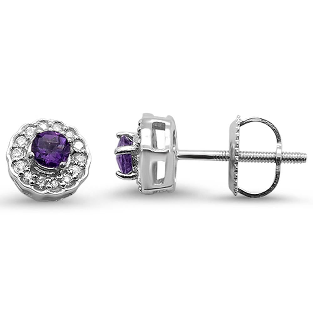 GEMSTONE CLOSEOUT  .28cts 10k White Gold Round AMETHYST & Diamond Earrings