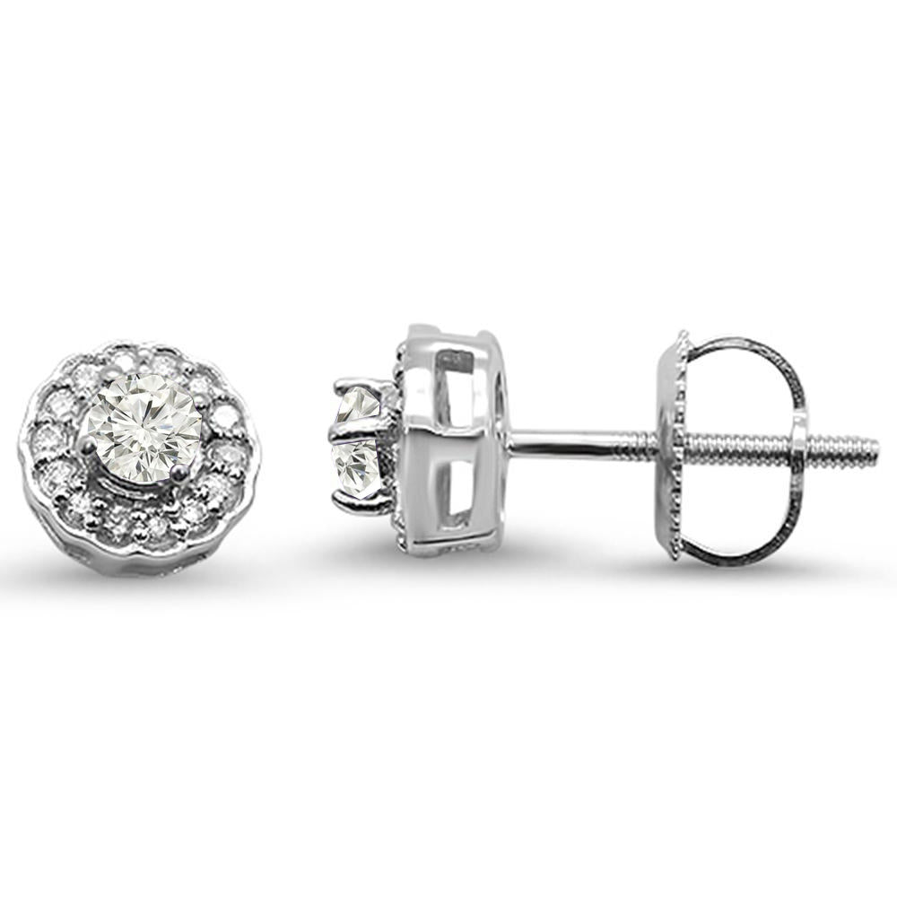 .22ct 10k White Gold Round FLOWER Stud Diamond Earrings