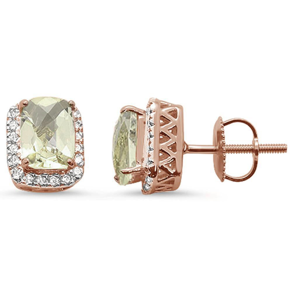 GEMSTONE CLOSEOUT  2.2ct 10k Rose Gold Cushion Green AMETHYST & Diamond Earrings