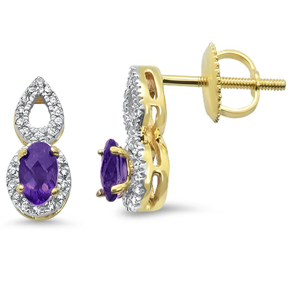 GEMSTONE CLOSEOUT  0.49cts 10k Yellow Gold Oval AMETHYST & Diamond Earrings