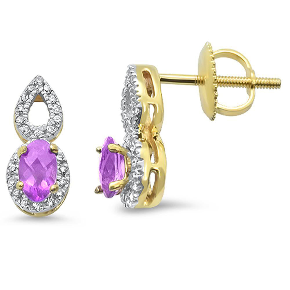 GEMSTONE CLOSEOUT  .48cts 10k Yellow Gold Oval Pink AMETHYST & Diamond Earrings