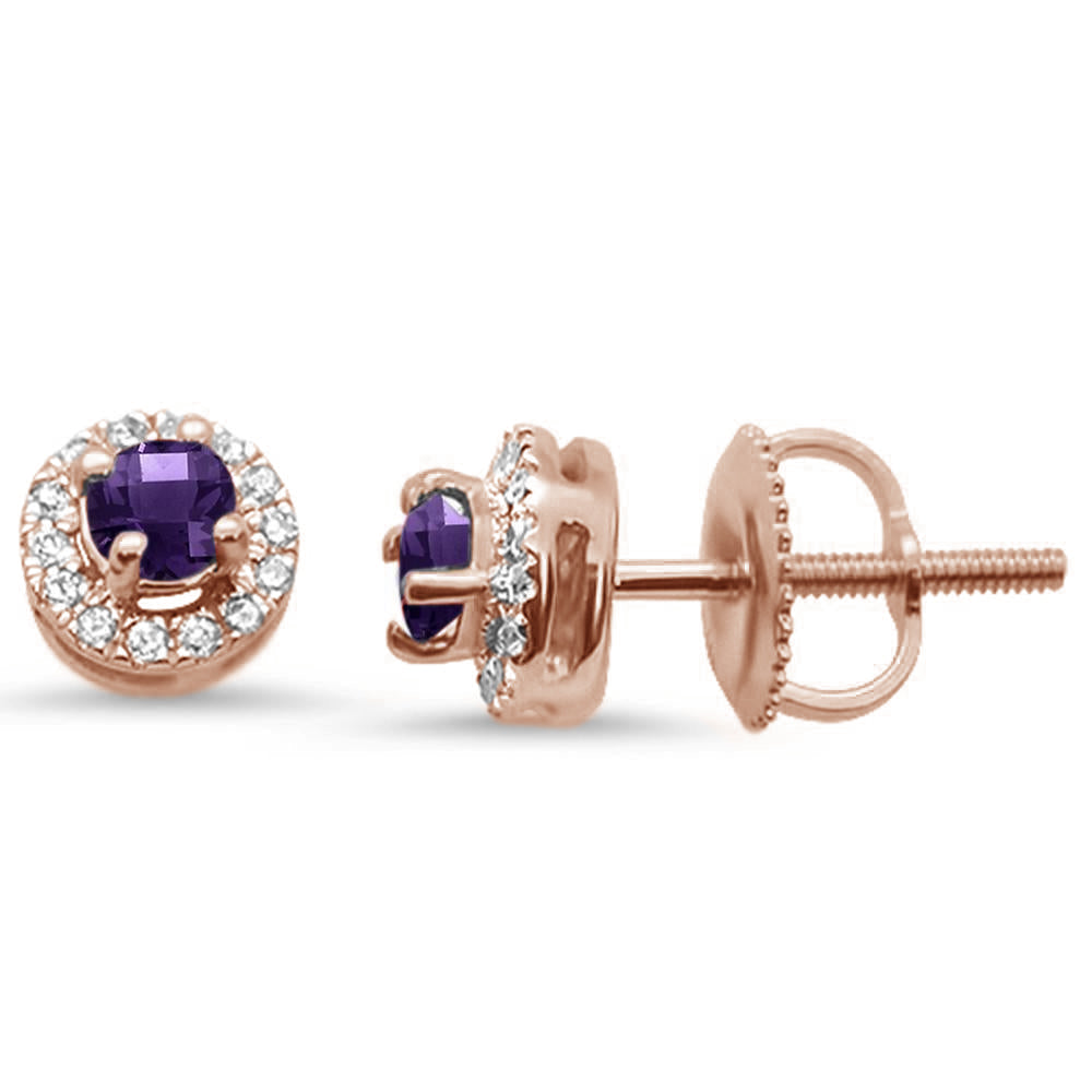 GEMSTONE CLOSEOUT  .57ct 10k Rose Gold Round AMETHYST & Diamond Stud Earrings