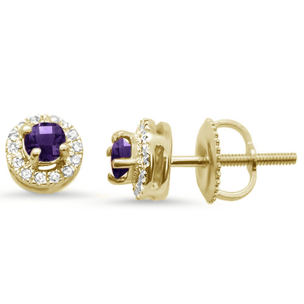 GEMSTONE CLOSEOUT  .43ct 10k Yellow Gold Round AMETHYST & Diamond Earrings