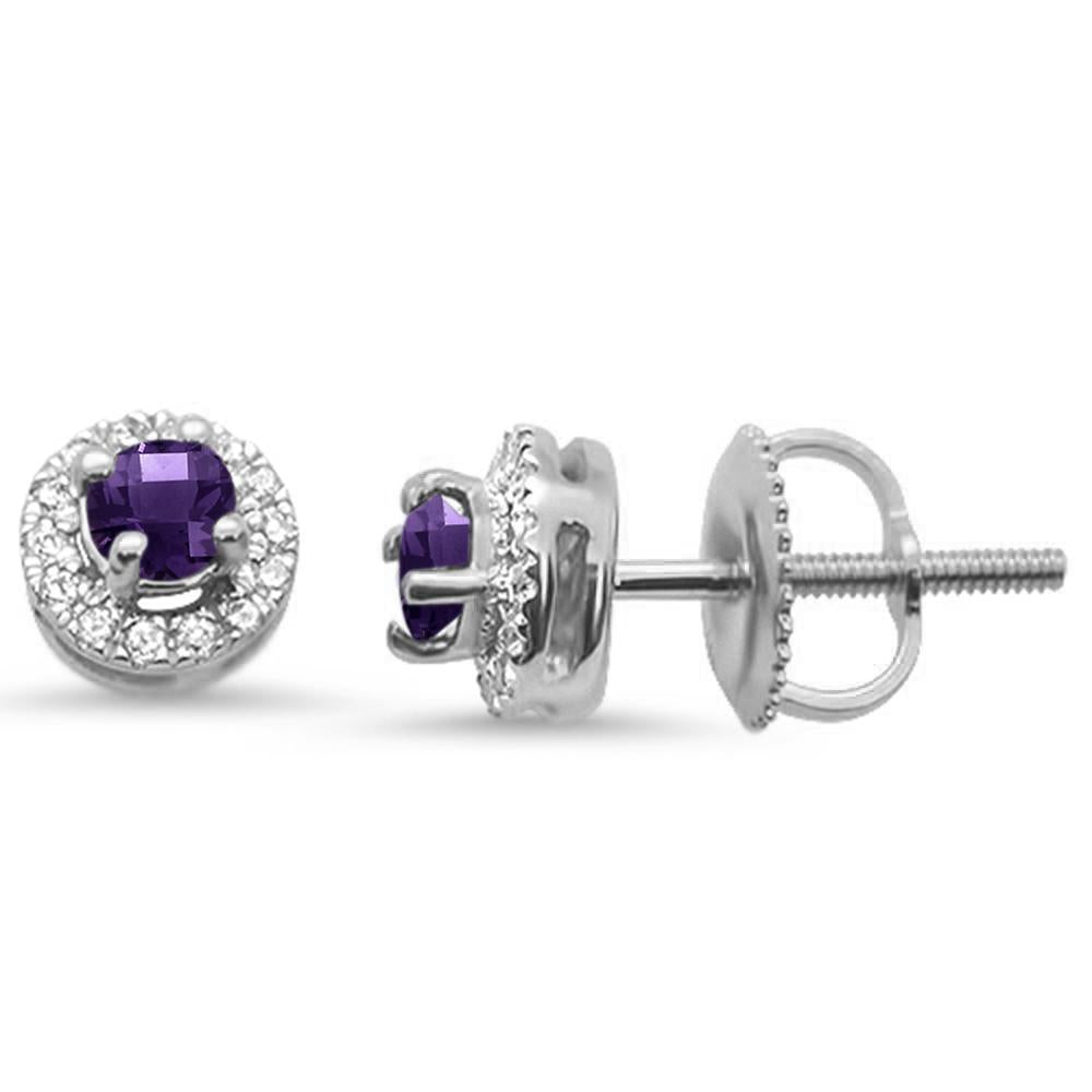 GEMSTONE CLOSEOUT  .43ct 10k White Gold Round AMETHYST & Diamond Earrings