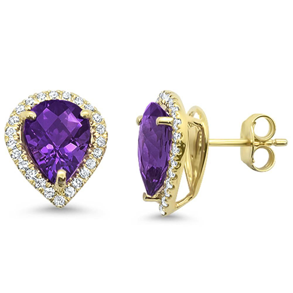 GEMSTONE CLOSEOUT  3.43ct 10k Yellow Gold Pear Shape AMETHYST & Diamond Earrings