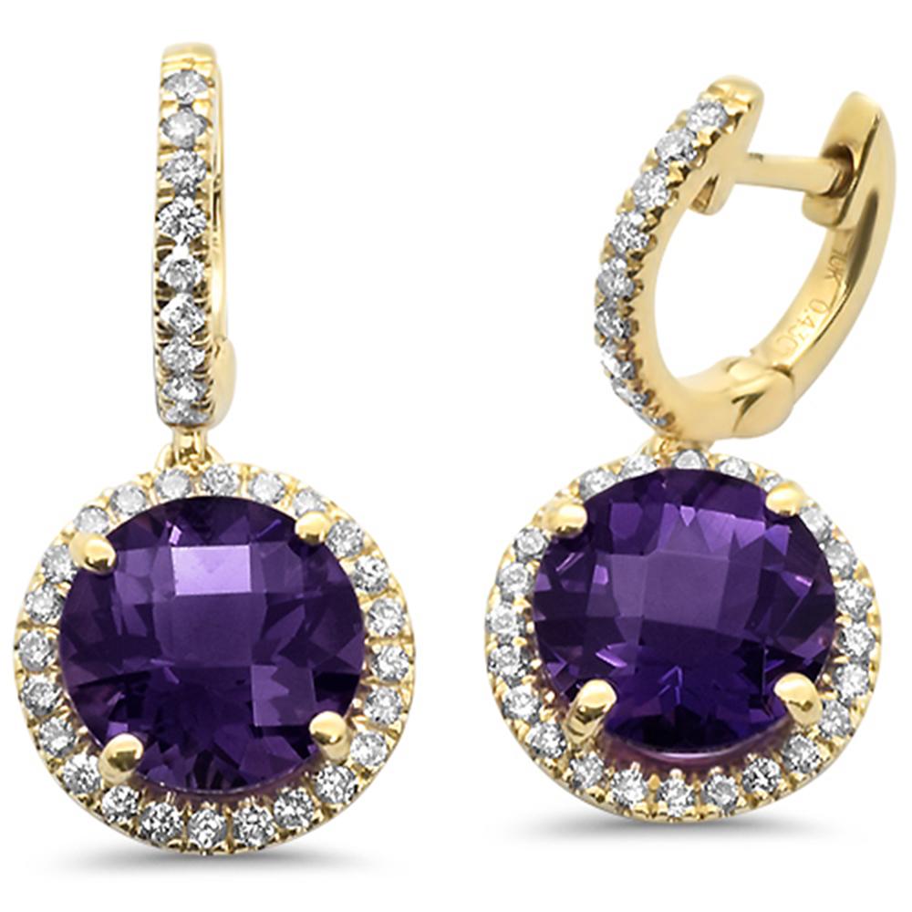 GEMSTONE CLOSEOUT  4.14ct 10k Yellow Gold Round AMETHYST & Diamond Earrings