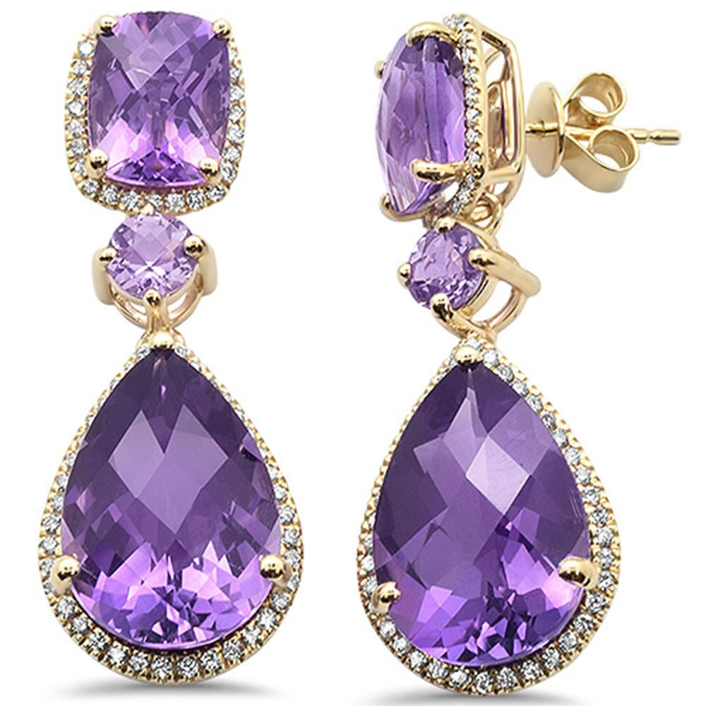 GEMSTONE CLOSEOUT  22.6cts 10k Yellow Gold AMETHYST & Diamond Earrings