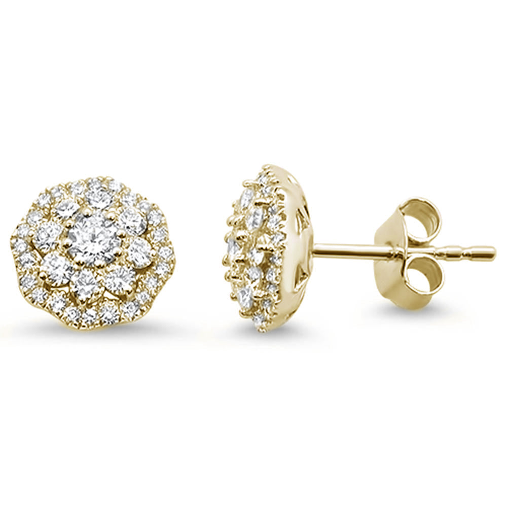 .87ct 14k Yellow Gold Cluster Flower Stud Art Deco DIAMOND Earrings