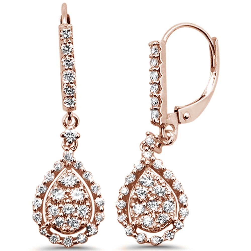 ''SPECIAL!.93cts 14k Rose GOLD Diamond Tear Drop Dangle Earrings''