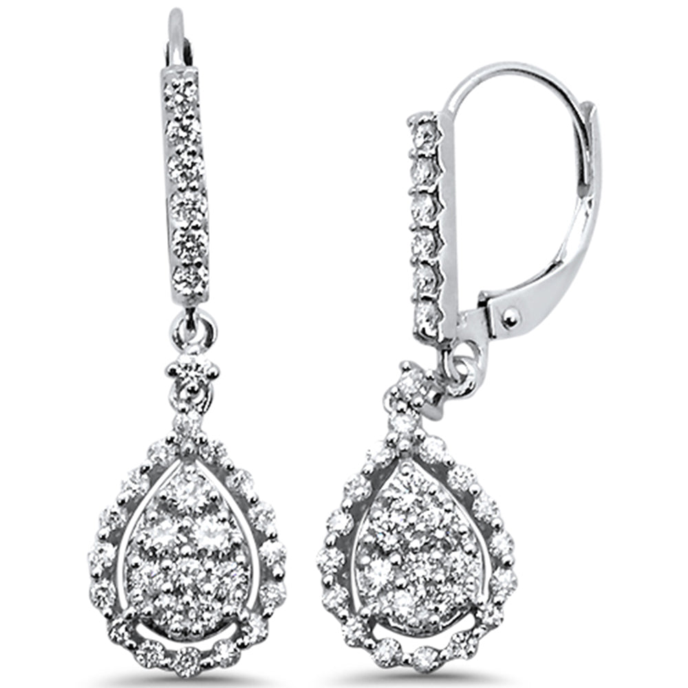 ''SPECIAL!.95ct F SI 14K White Gold Micro Pave Pear Shape Drop Dangle DIAMOND Earrings''