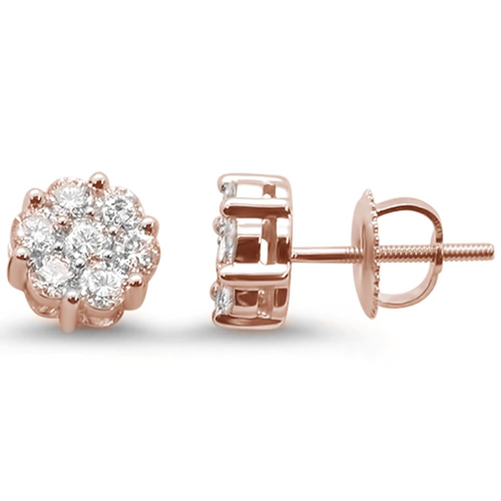 ''SPECIAL!1.0ct 14k Rose Gold Round Diamond Cluster STUD EARRINGS''