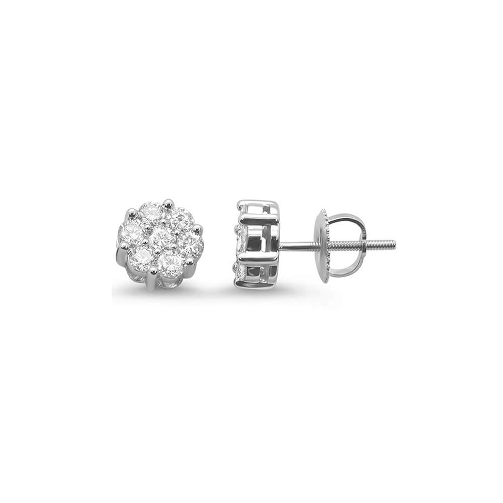 .33ct 14k White Gold Round Diamond Cluster STUD EARRINGS