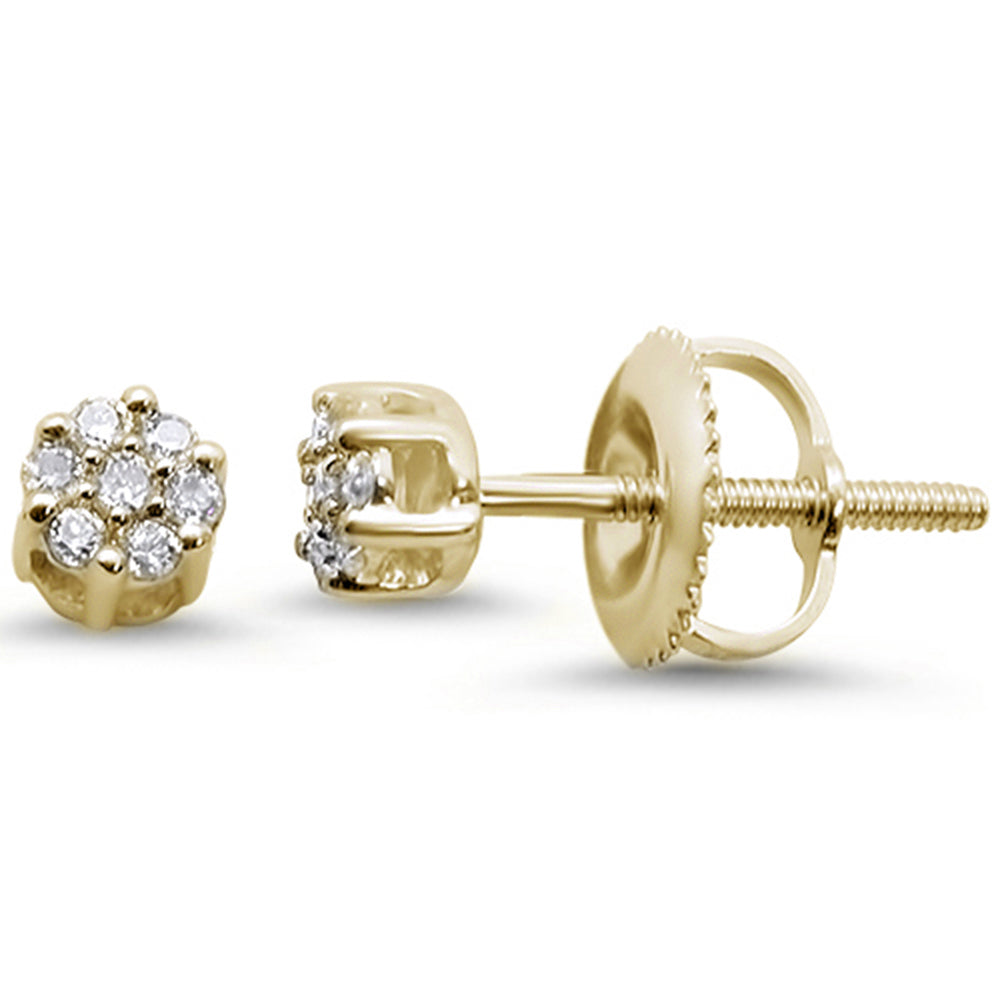 .10cts 14k Yellow Gold Round Flower Micro Pave Diamond Stud EARRINGS