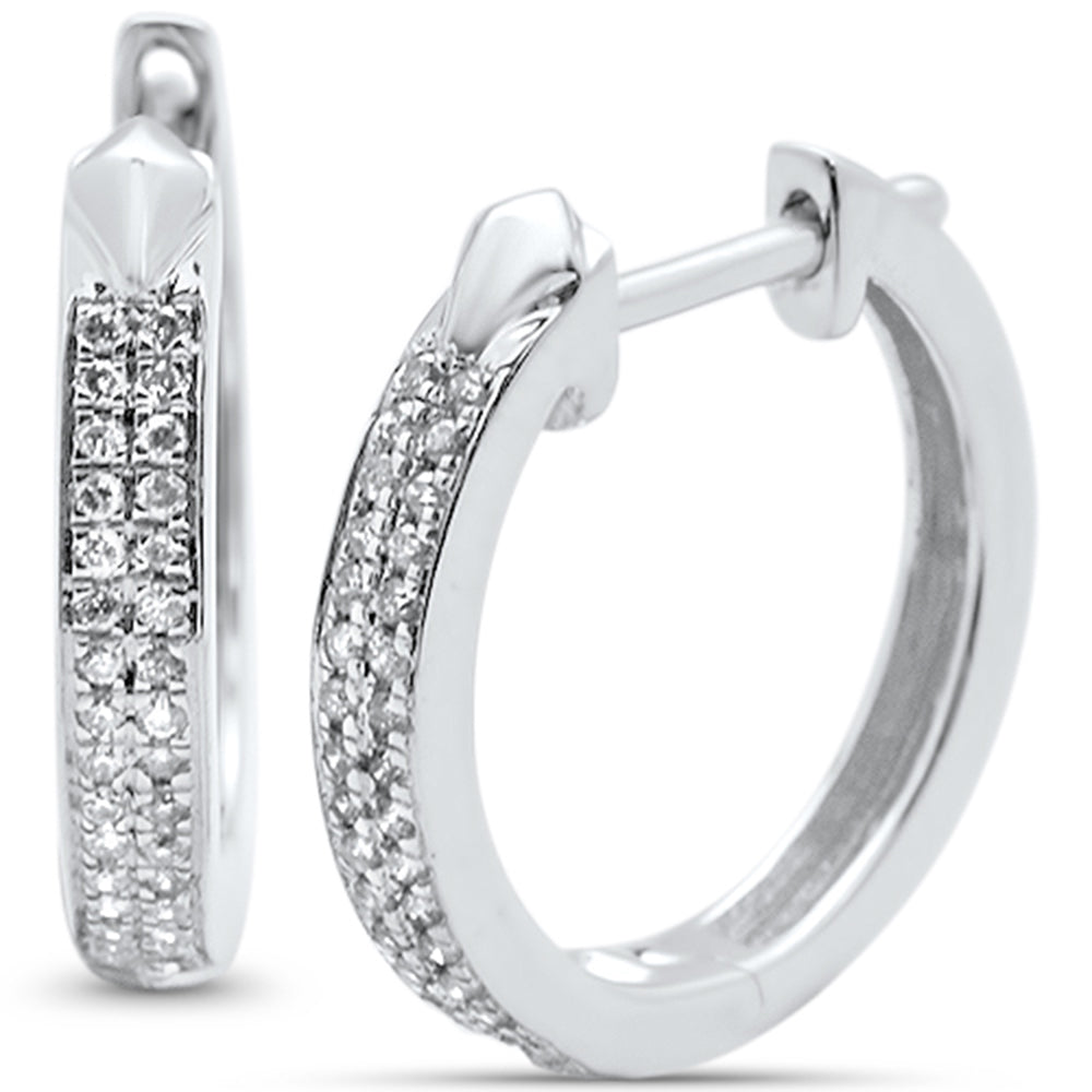 .15ct 10k White GOLD Hoop Huggie Diamond Earrings