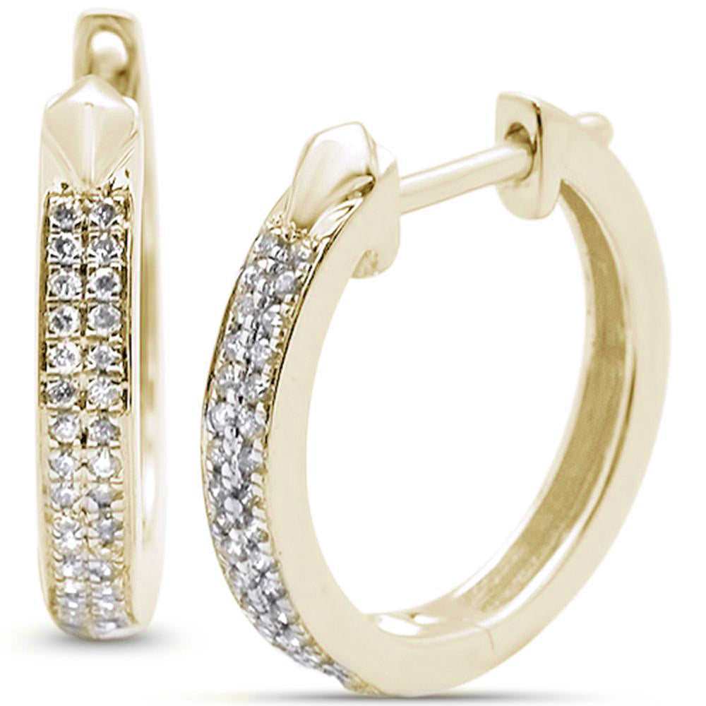 .16cts 10k Yellow Gold Hoop Huggie Micro Pave Round Diamond EARRINGS