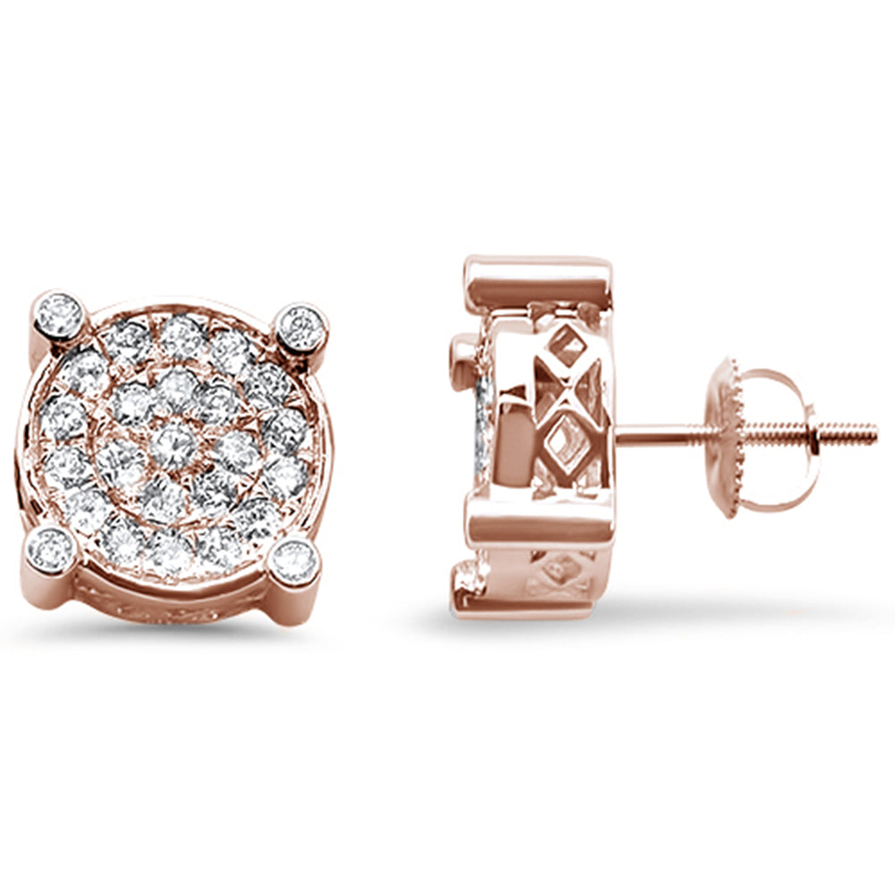 ''SPECIAL!1.13cts 10k Rose Gold Round Micro Pave DIAMOND Stud Earrings''