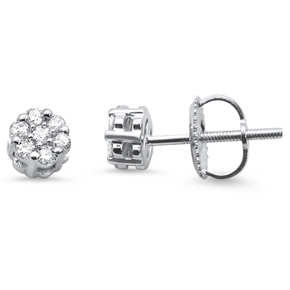 .20cts 14k White gold Round Flower Micro Pave DIAMOND Stud Earrings