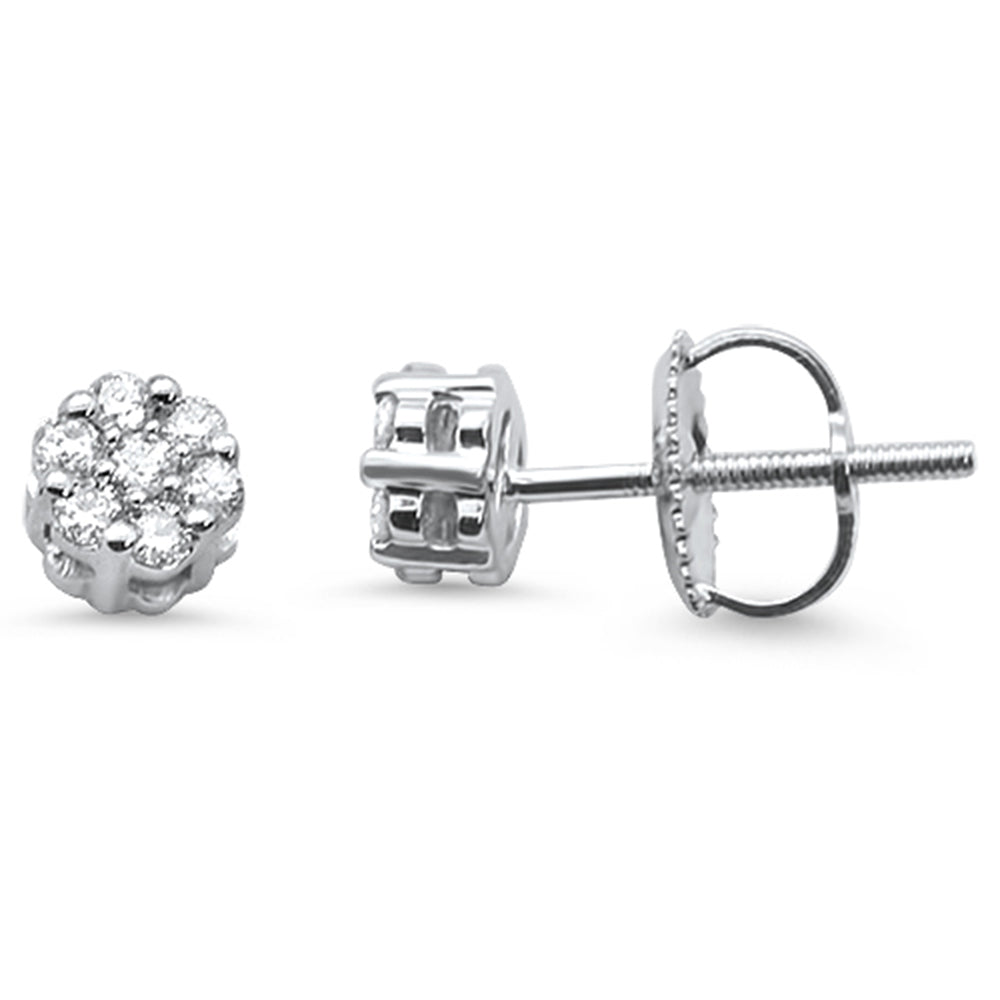 ''SPECIAL! .21cts 14k White gold Round FLOWER Micro Pave Diamond Stud Earrings''