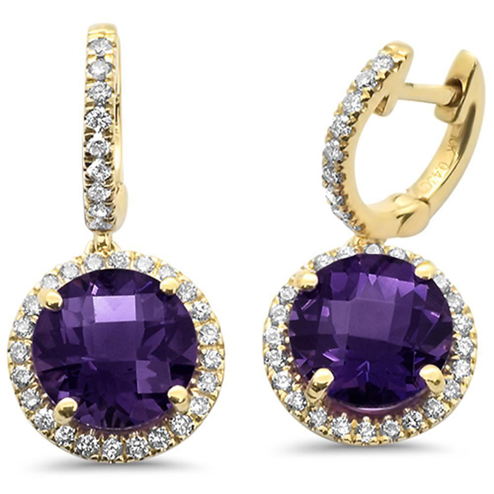 GEMSTONE CLOSEOUT  5.16ct 10k Yellow Gold Round Purple AMETHYST & Diamond Earrings