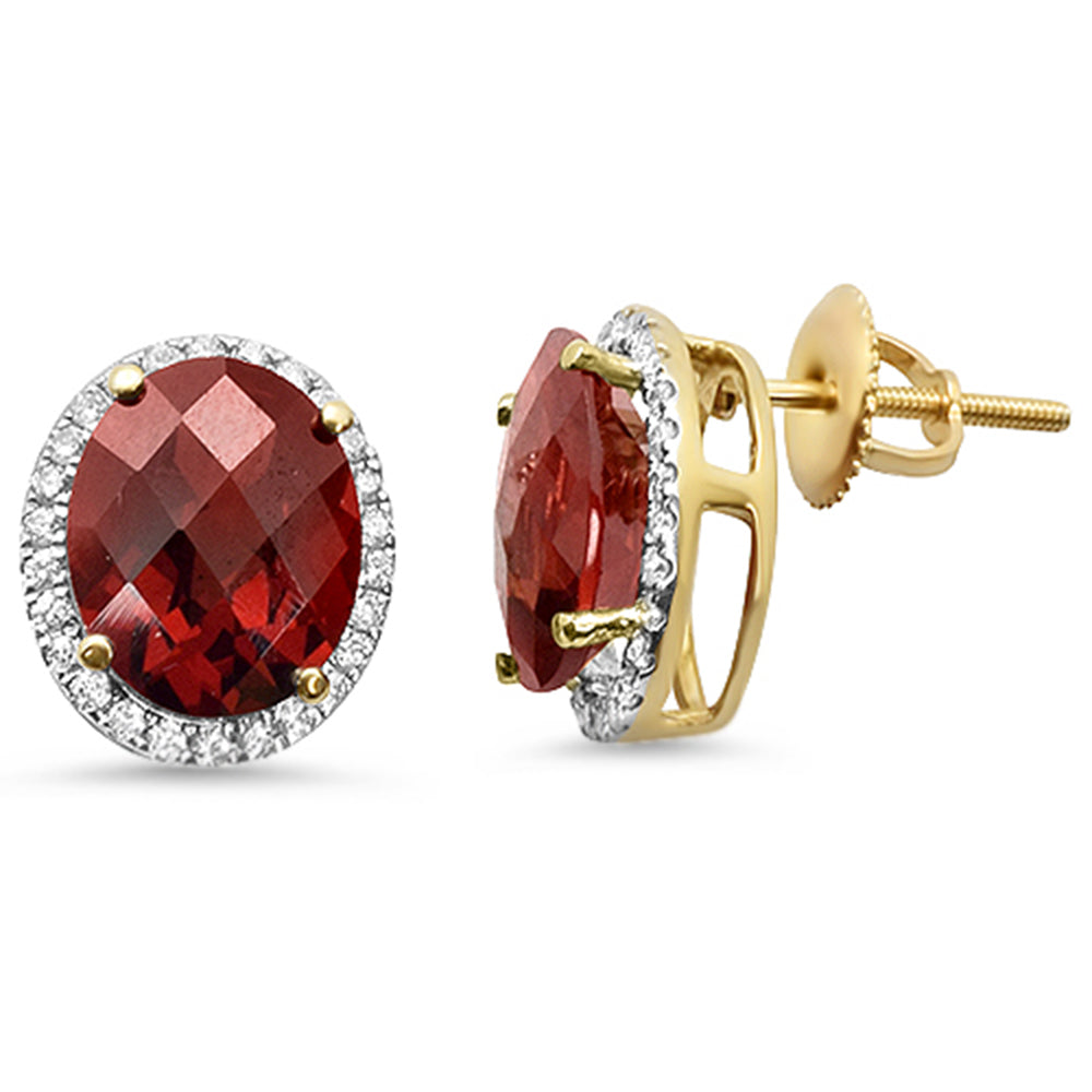 GEMSTONE CLOSEOUT  6.04ct Oval Garnet 10k Yellow Gold Halo Stud DIAMOND Earrings