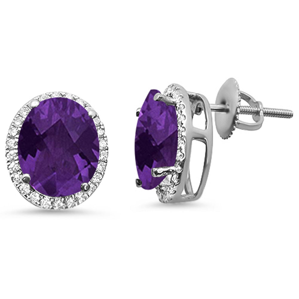 GEMSTONE CLOSEOUT  4.71ct Oval AMETHYST 10k White Gold Halo Stud Diamond Earrings