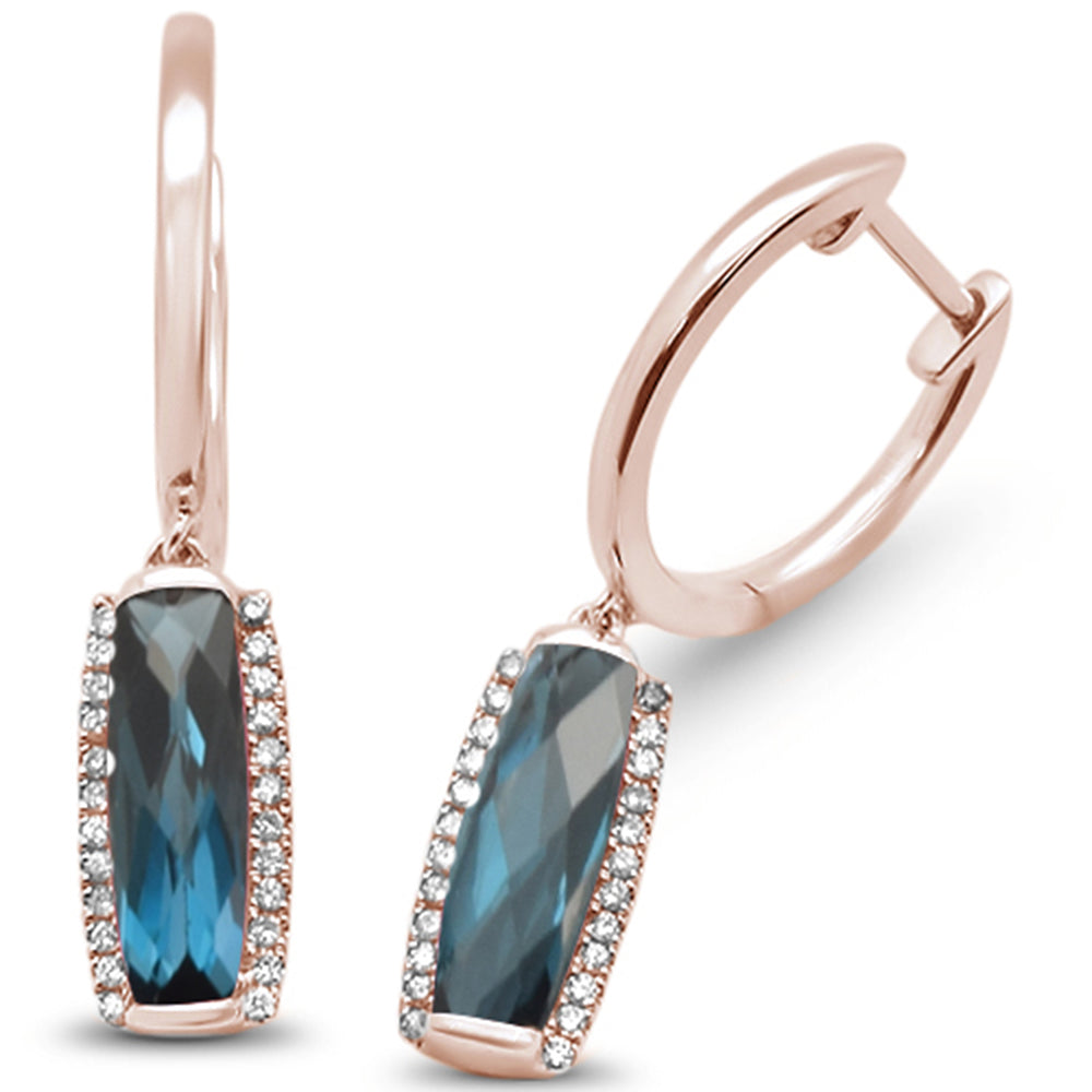 GEMSTONE CLOSEOUT  2.51cts 14k Rose Gold Natural Blue Topaz & DIAMOND Earrings