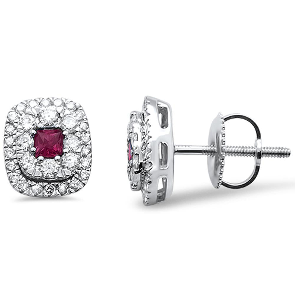 GEMSTONE CLOSEOUT .66ct 14k White Gold Ruby & DIAMOND Stud Earring