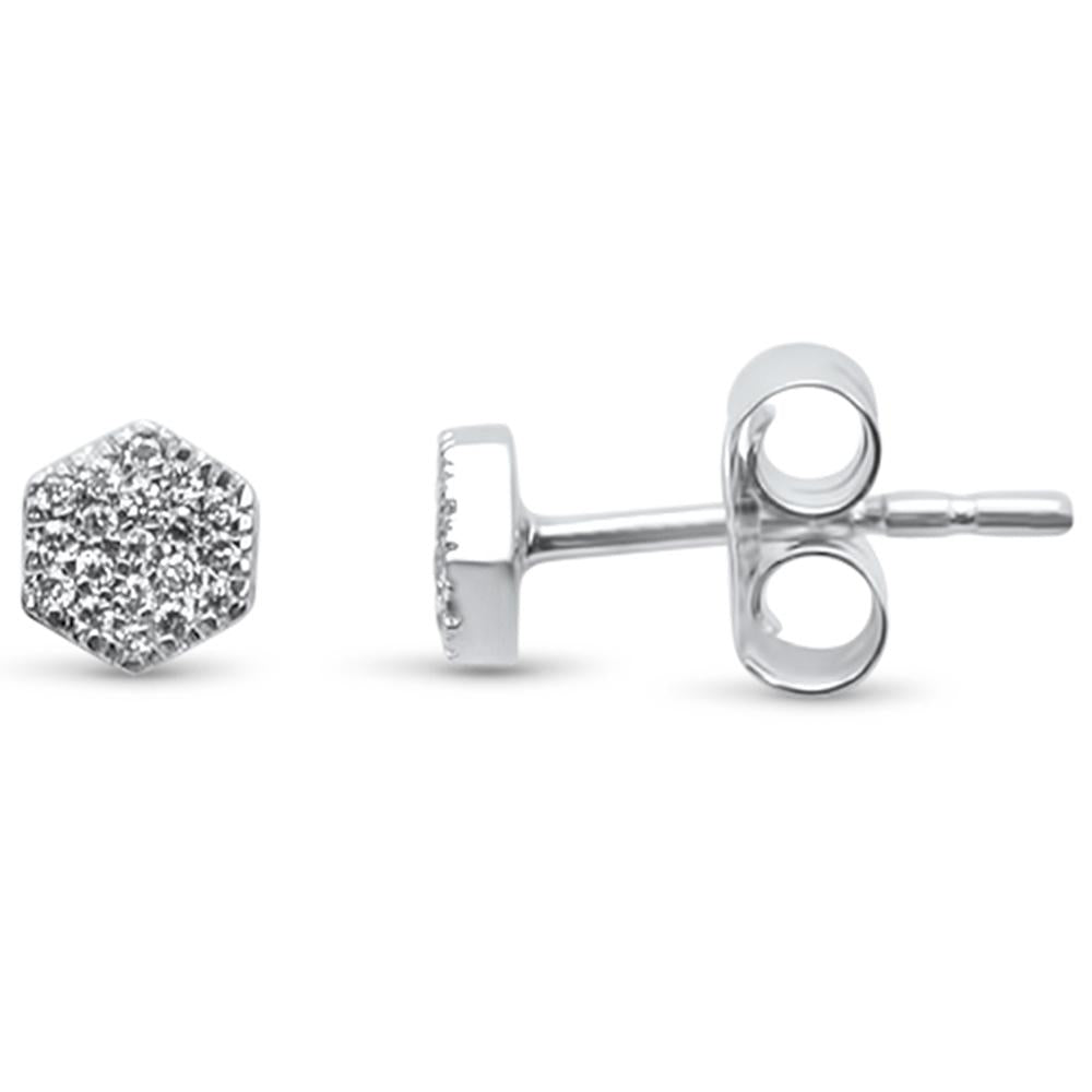 .08ct 14kt White Gold Hexagon Trendy Diamond STUD EARRINGS