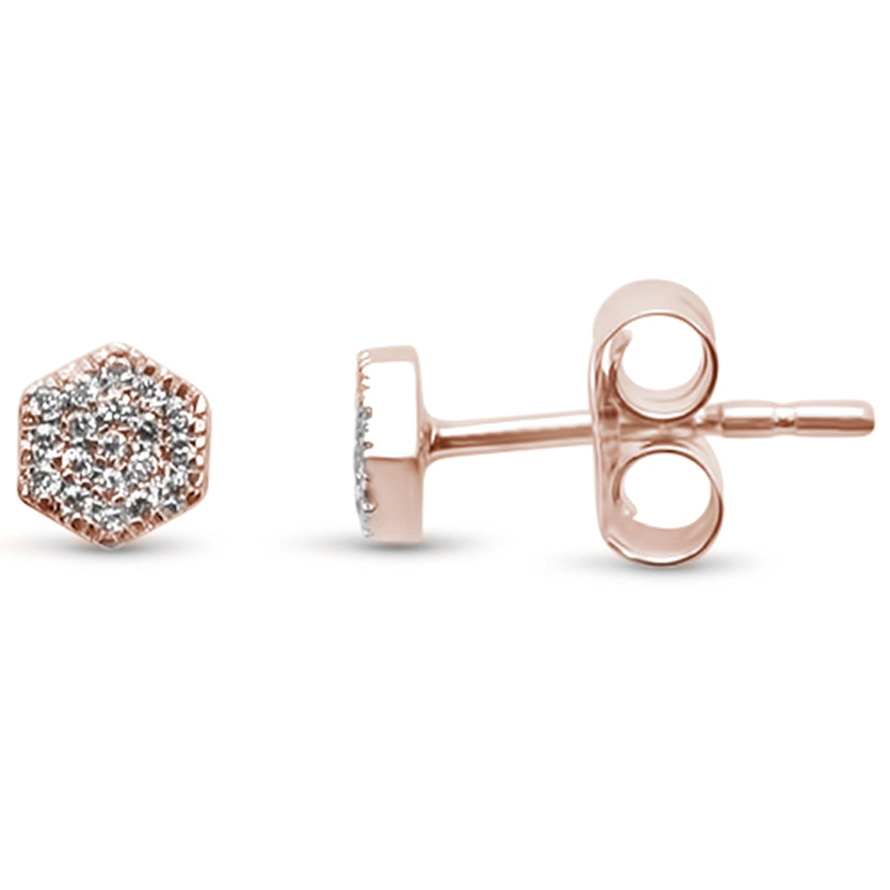 .07ct 14kt Rose Gold Hexagon Trendy Diamond Stud EARRINGS