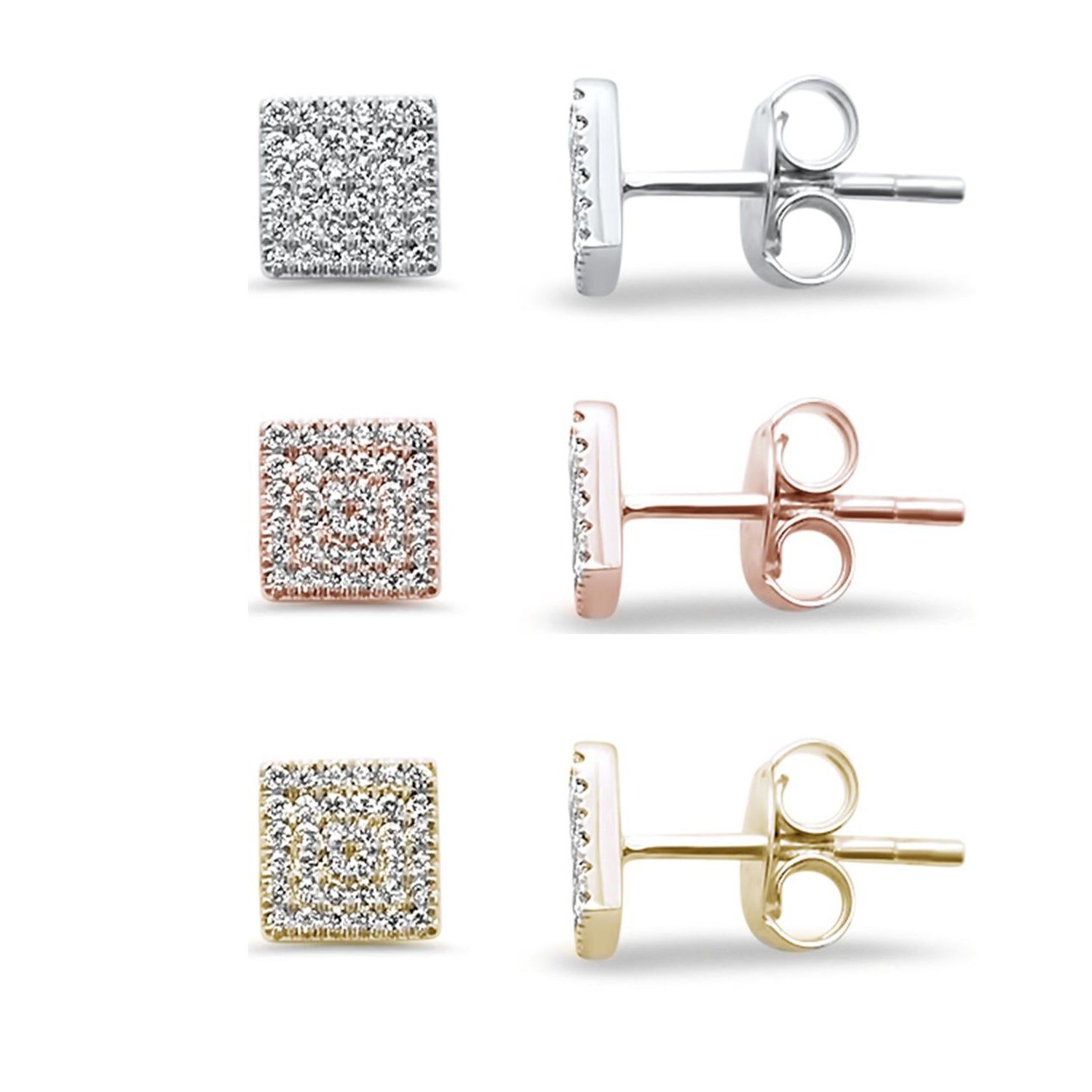 ''SPECIAL! .12ct 14kt Gold Trendy Square DIAMOND Stud Earrings''