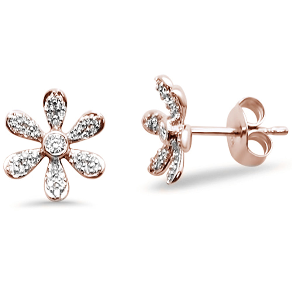 .18ct 14kt Rose GOLD Diamond Trendy Flower Stud Earrings