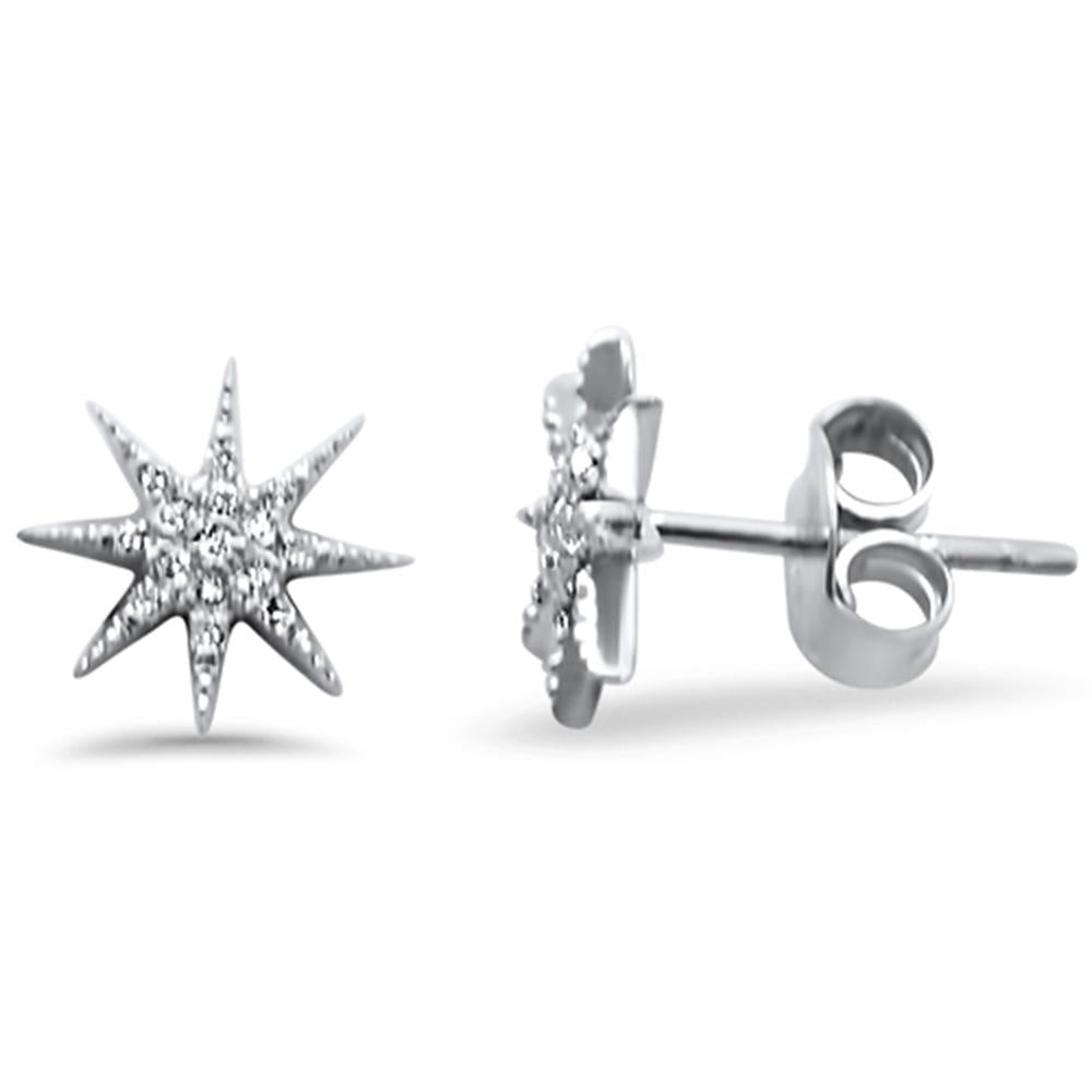 .10ct 14kt White Gold Trendy Starburst Diamond Stud EARRINGS