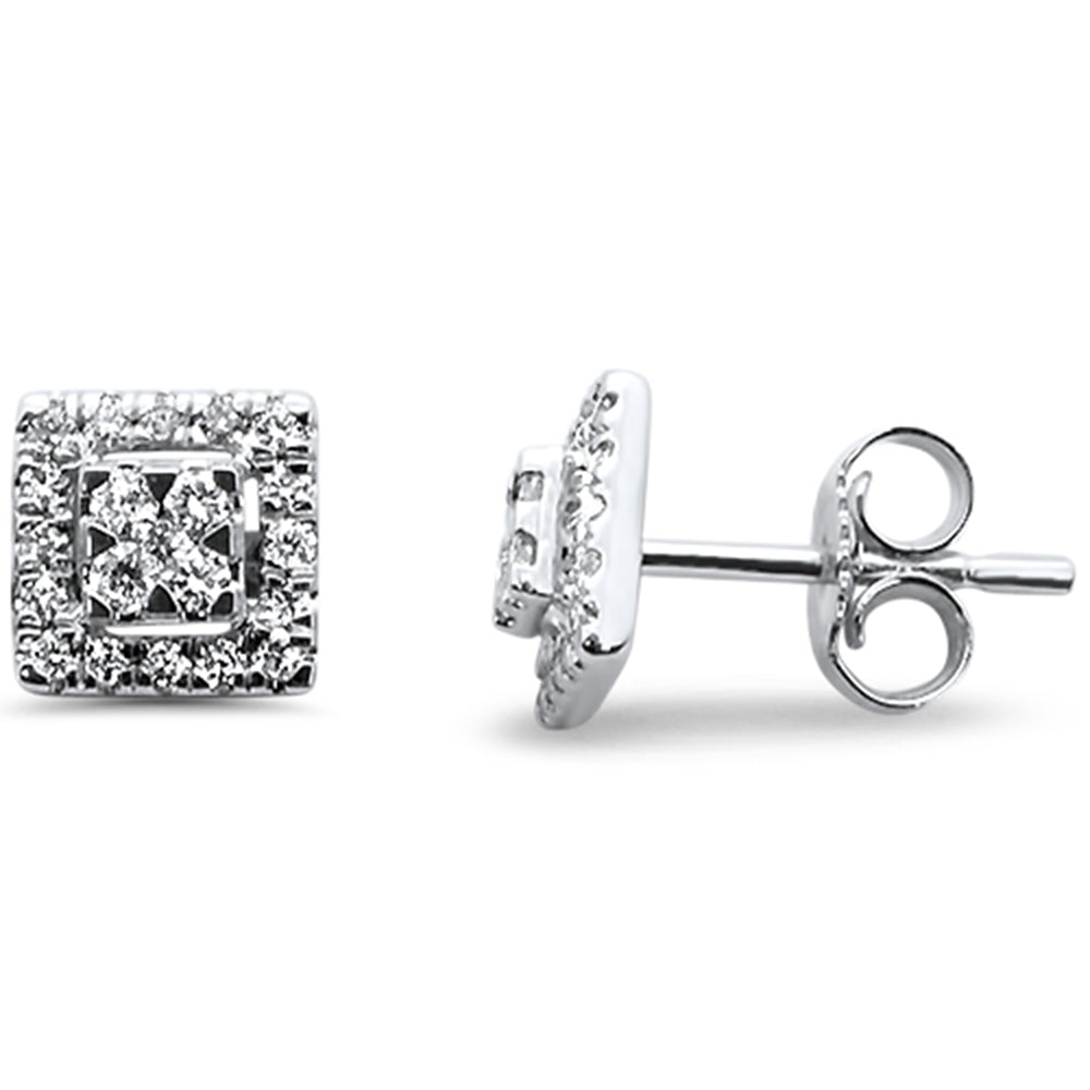 .27ct 14kt White Gold Square Stud Round DIAMOND Earrings