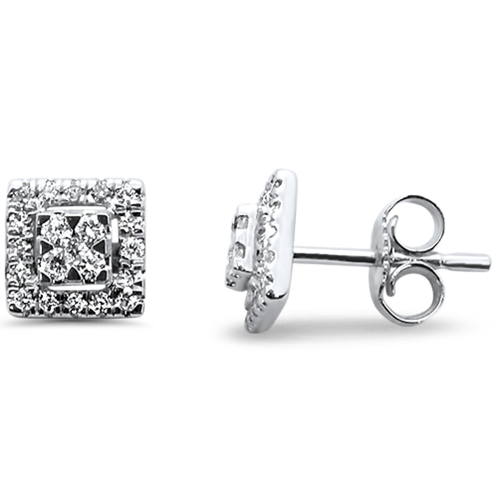 .27ct 14kt White Gold Square Stud Round Diamond EARRINGS