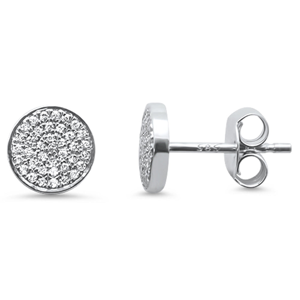 .15ct 14kt White GOLD Trendy Micro Pave Round Disc Diamond Earrings