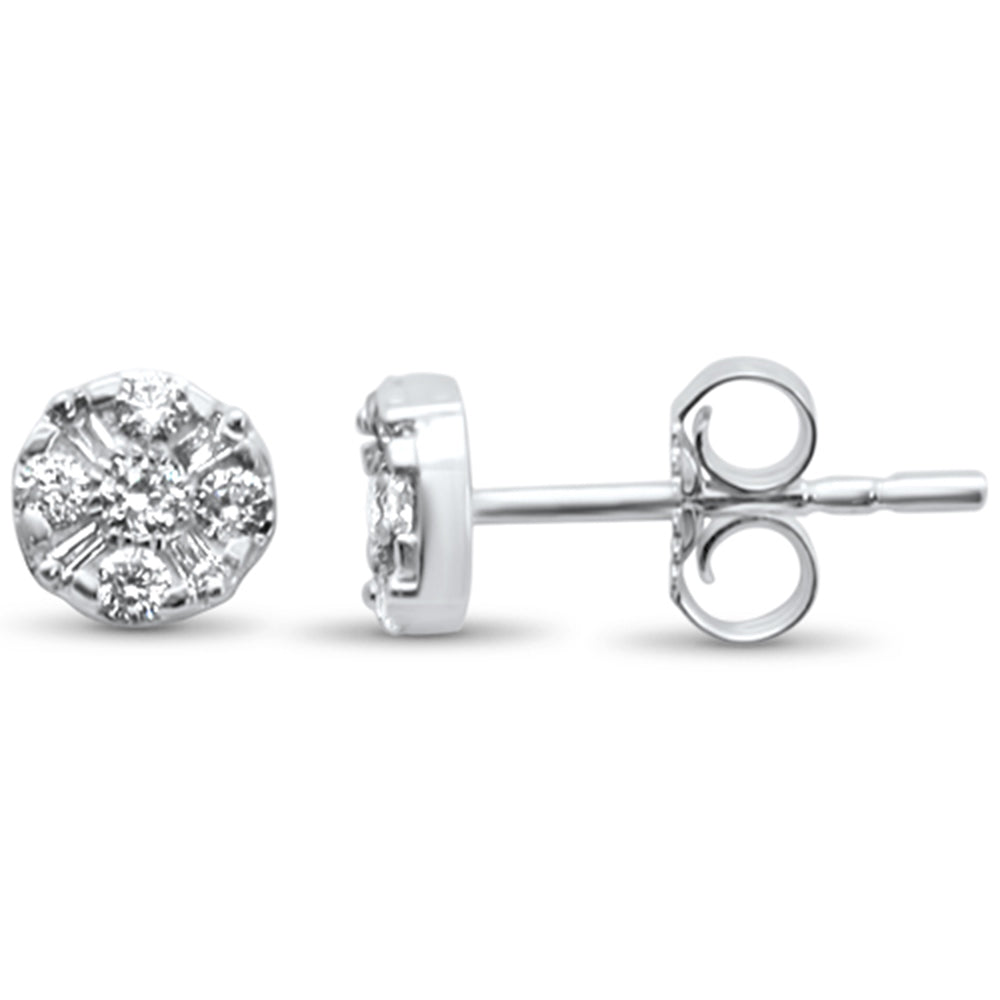 ''SPECIAL! .22ct 14kt White Gold Round & Baguette DIAMOND Solitaire Stud Earrings''