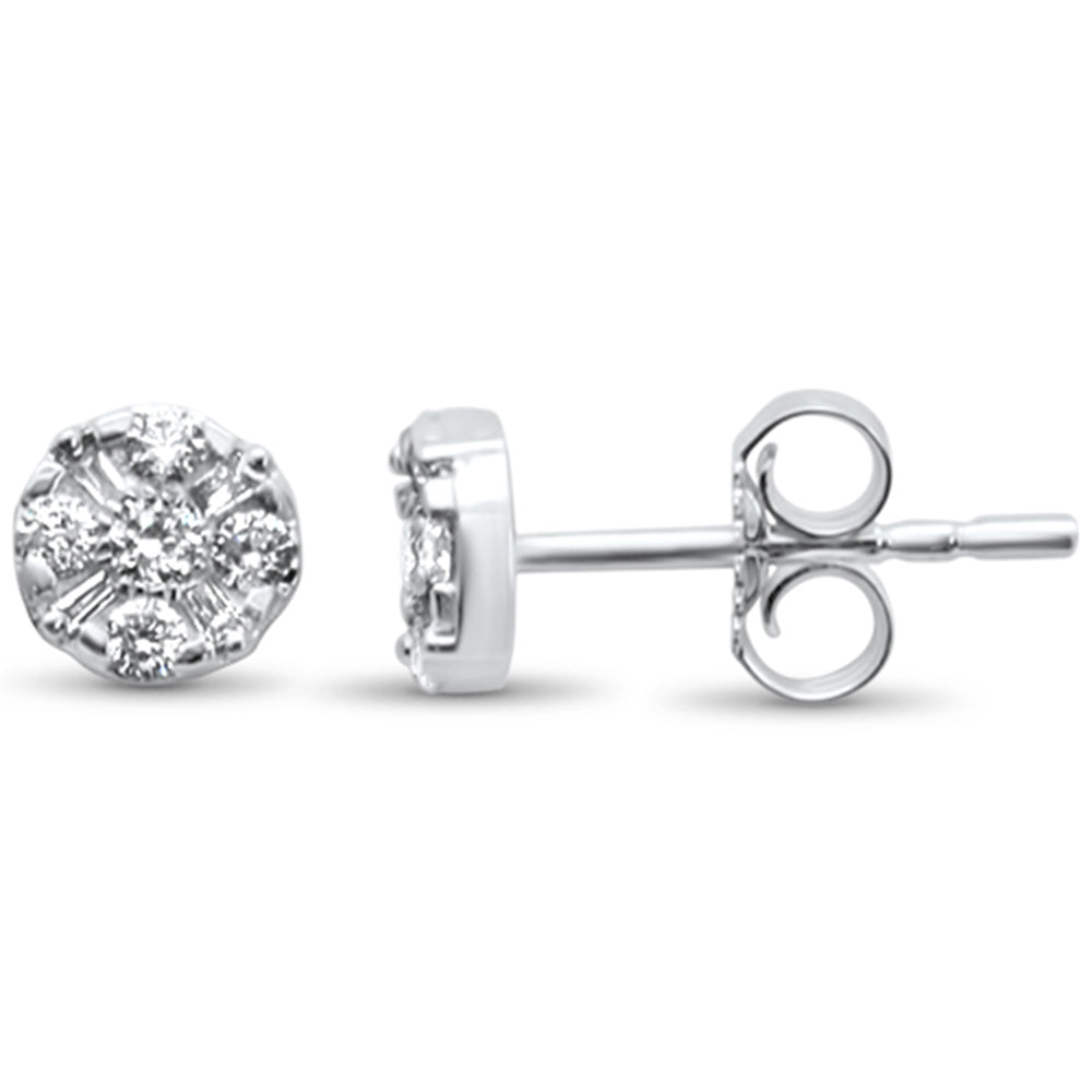 ''SPECIAL! .22ct 14kt White GOLD Round & Baguette Diamond Solitaire Stud Earrings''