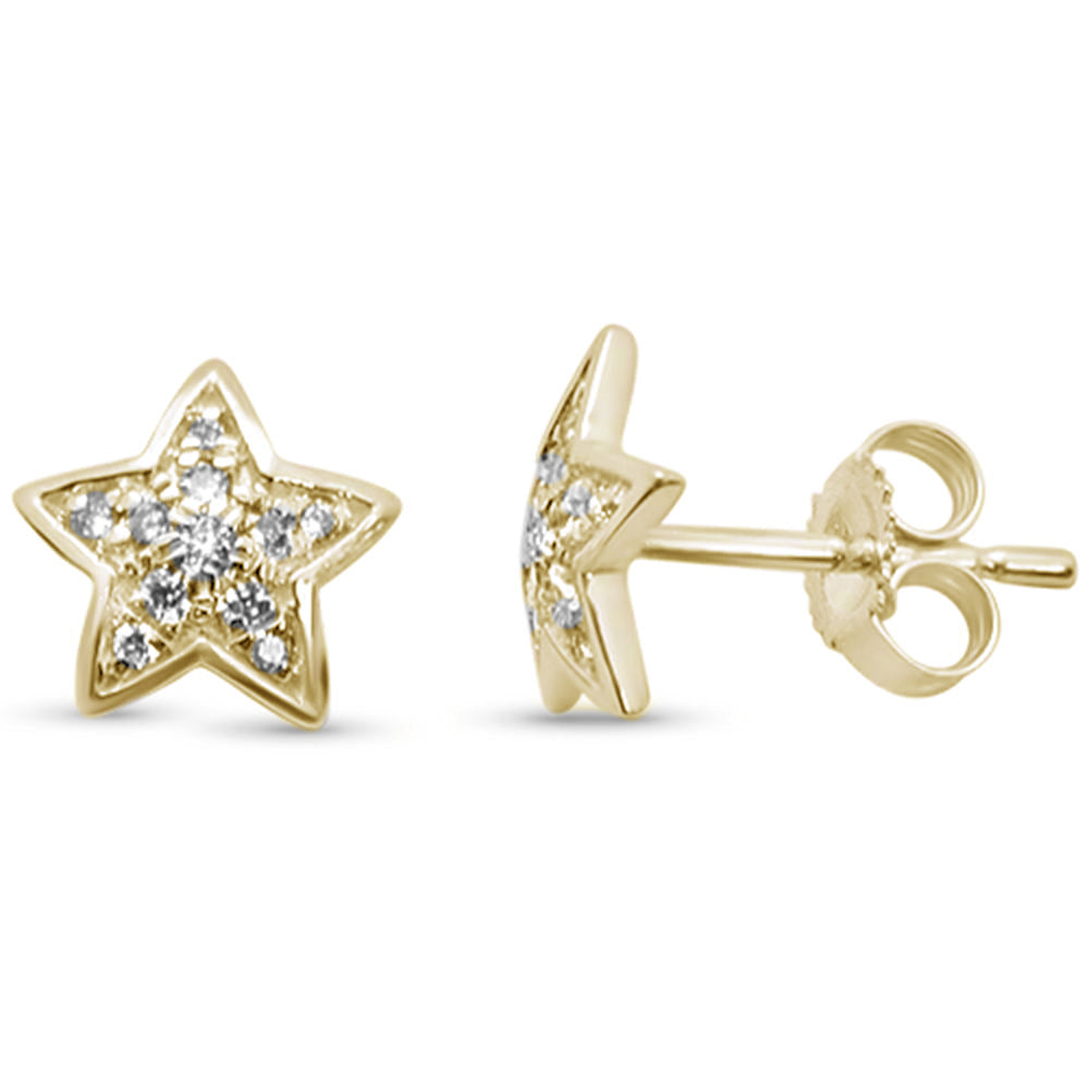 .13ct F SI 14K Yellow GOLD Star Diamond Earrings