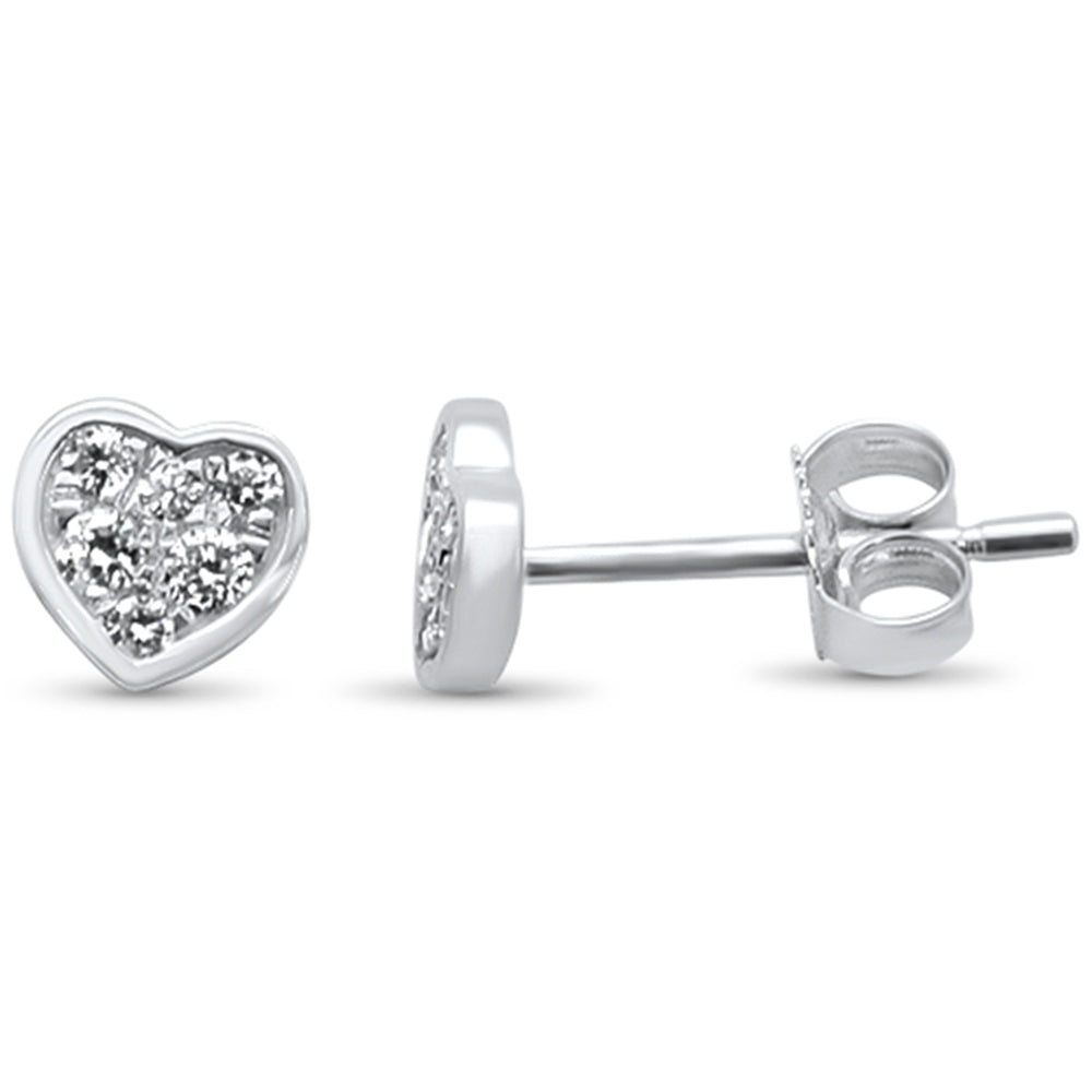 .17ct 14kt White Gold Bezel Heart Round DIAMOND Stud Earrings