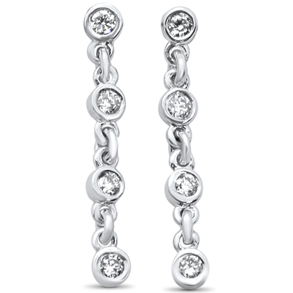 .17ct 14kt White Gold Round Bezel Diamond Chain Trendy Drop DANGLE Earrings