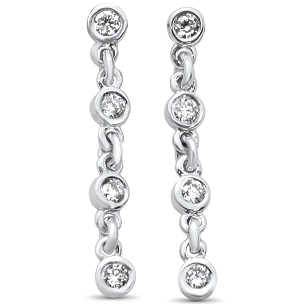 .17ct 14kt White Gold Round Bezel DIAMOND Chain Trendy Drop Dangle Earrings