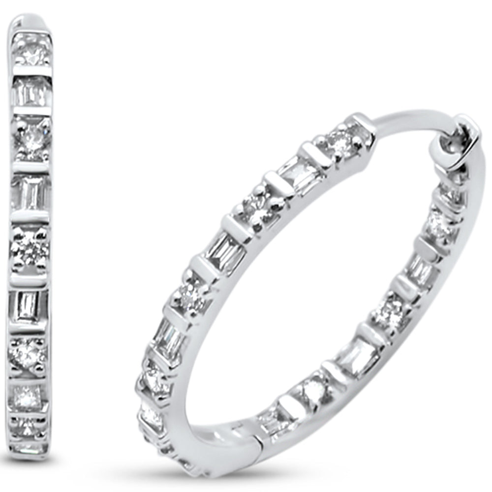 ''SPECIAL!.81ct 14kt White Gold Baguette & Round Diamond Hoop EARRINGS''