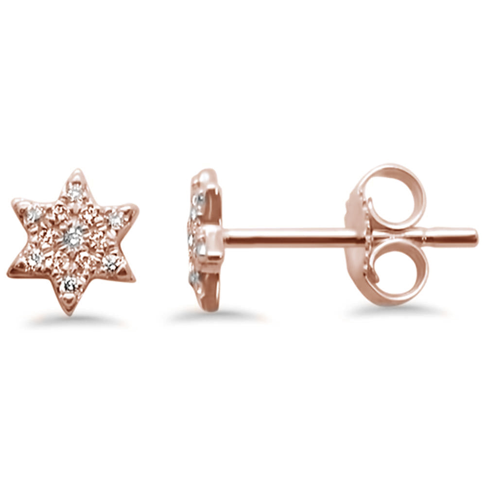 .13ct 14K Rose Gold Pave Star DIAMOND Stud Earrings