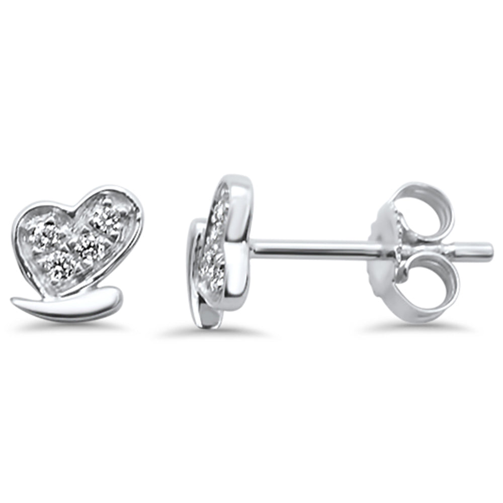 .08ct 14kt White Gold Trendy Heart DIAMOND Stud Earrings