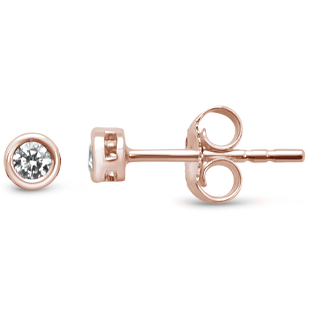 .11ct F SI 14K Rose Gold Round Bezel Set DIAMOND Stud Earrings