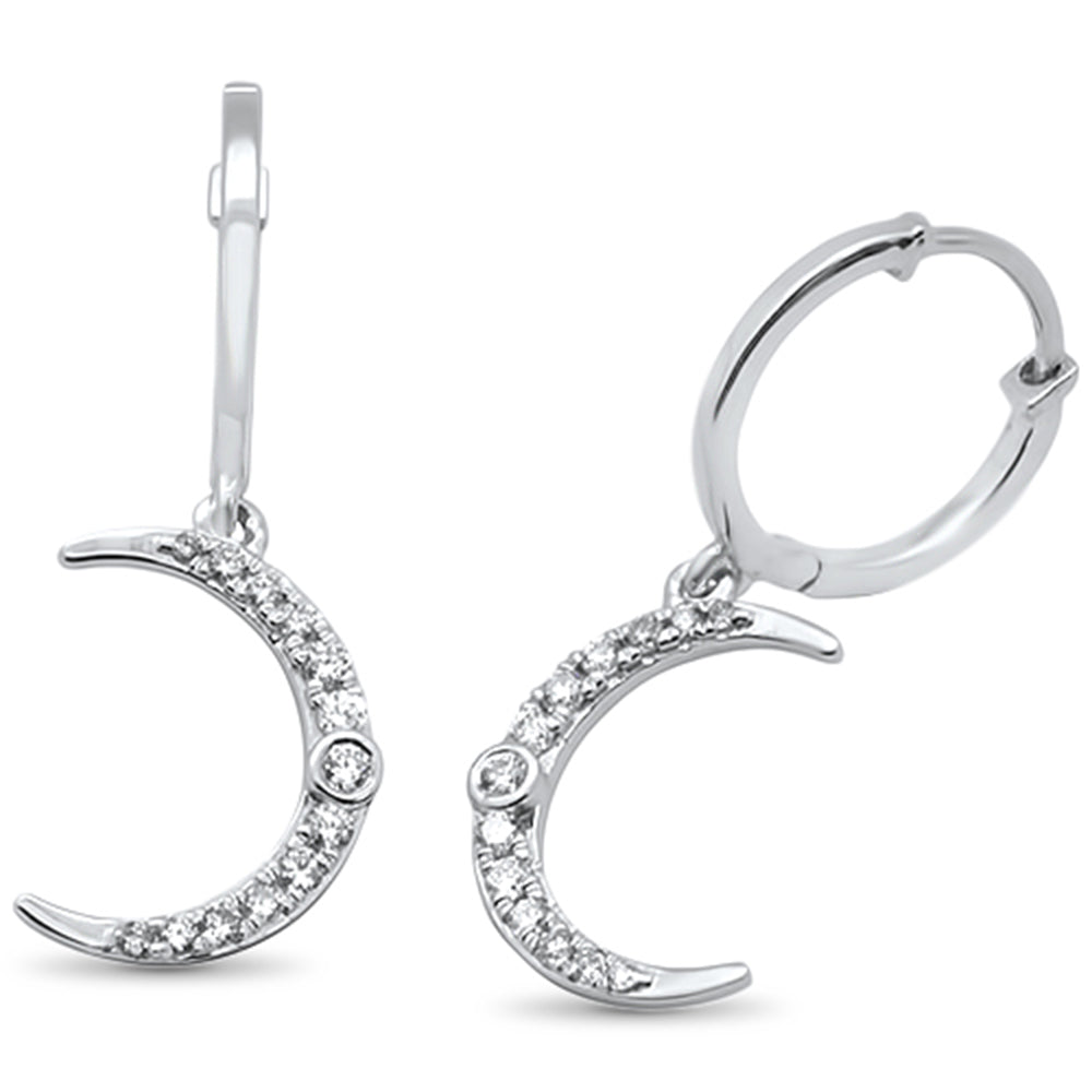 ''SPECIAL! .31ct 14kt White Gold Trendy Crescent Moon Diamond Drop DANGLE Earrings''